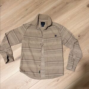 Men's Tan Striped Casual Button Down Shirt
